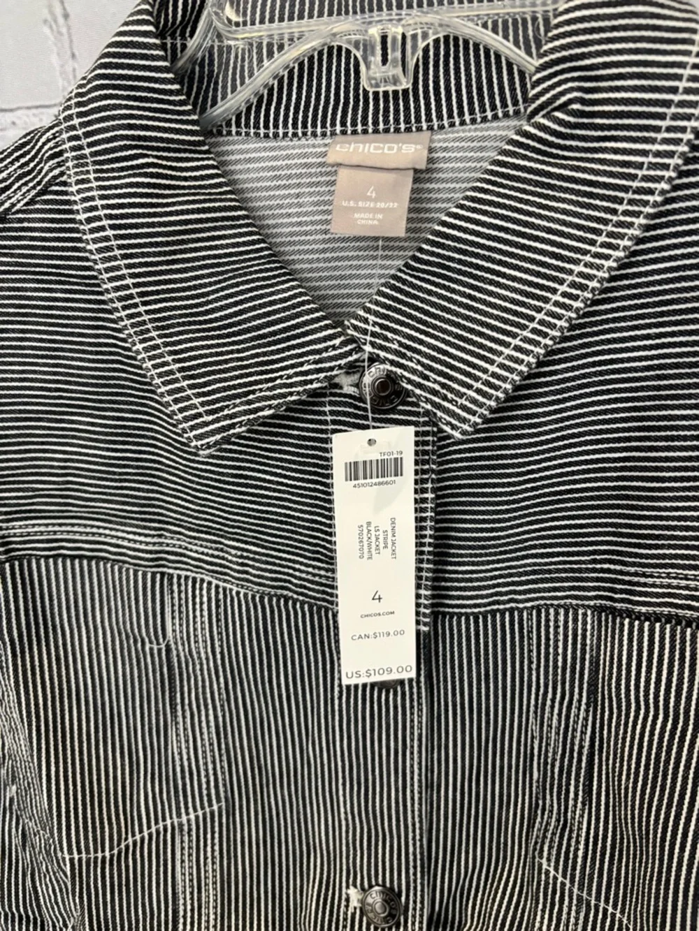 *New* CHICO’S Women’s Striped Black & White Stretch Denim - Size 4 - US 20/22 - Picture 3 of 8